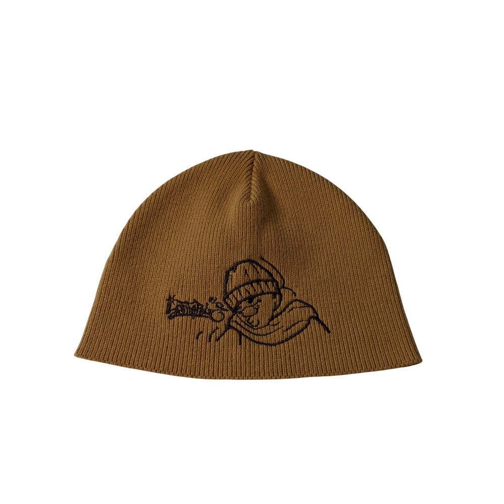 Southpole Mens Brown Embroidered Graphic Beanie Skull Cap Y2K Streetwear Tan